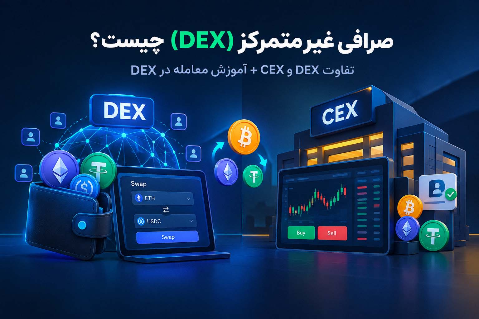صرافی غیرمتمرکز (DEX) چیست؟ تفاوت DEX و CEX + آموزش معامله